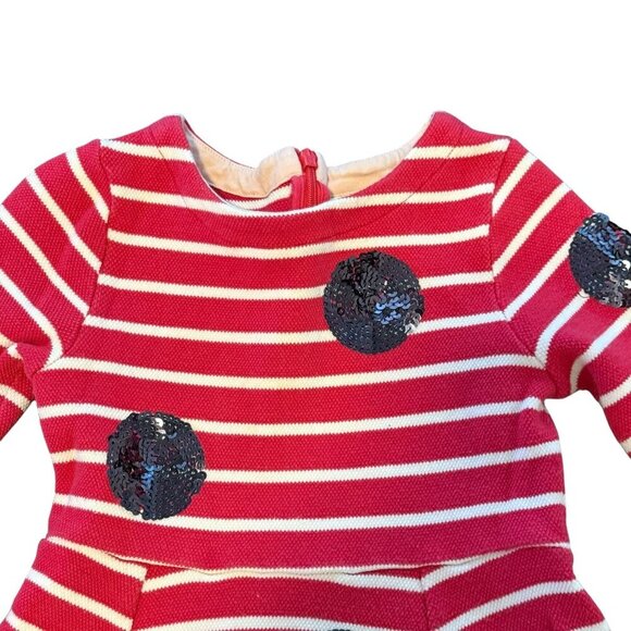 Mini Boden Girls Red White Striped Dress Sequin Polka Dots Long Sleeve 4-5 year - Picture 3 of 8